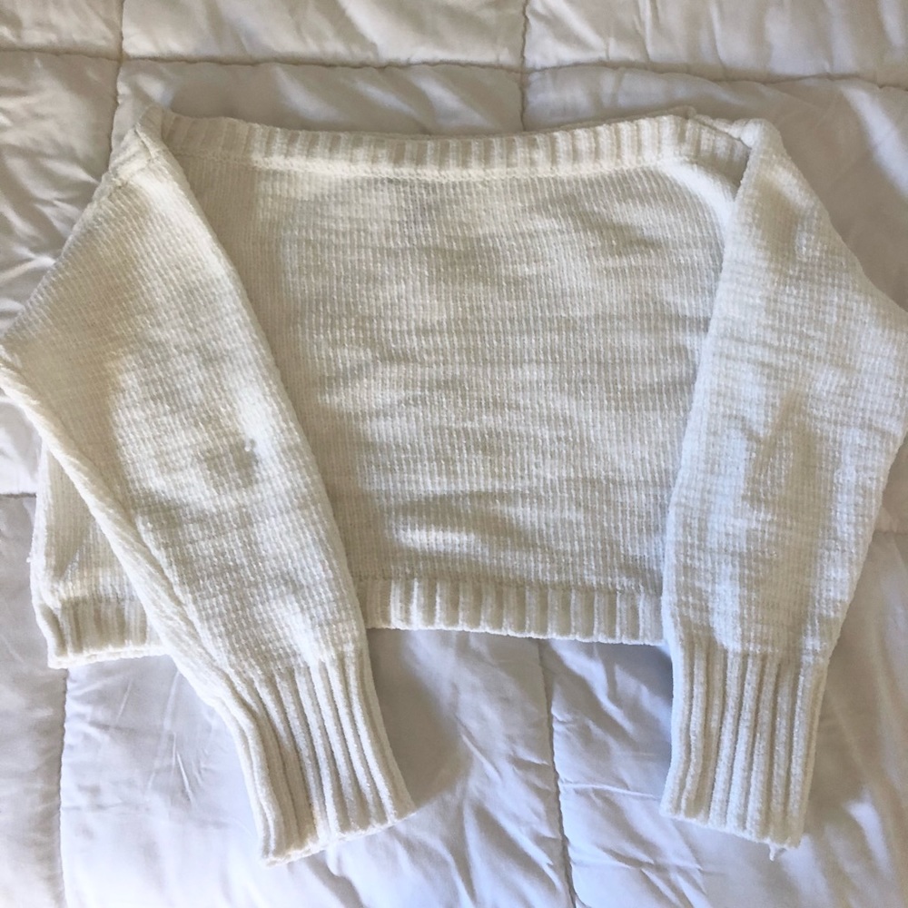 White Off The Shoulder Sweater